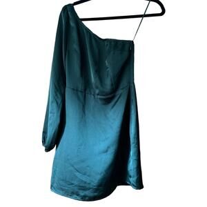 Abercrombie & Fitch Women's Satin One Shoulder Dress Long Sleeve Green Size XXS
